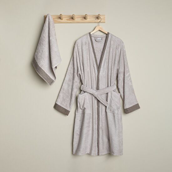 Linens Tesso Bambu L/Xl Bornoz Seti Stone