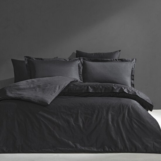 Linens Mix&Match Pamuk Saten 2'li Volanlı Yastık Kılıfı Seti Siyah